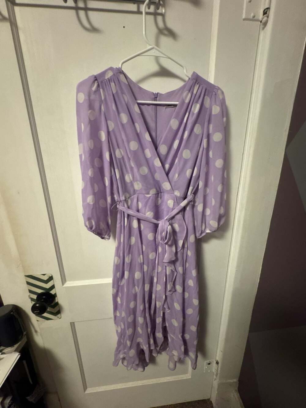 Danny & Nicole Purple White Polka Dot Tie Belt Ruffle Hem Dress Size 4P
